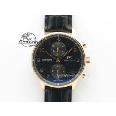 [ZF공장]IWC Portuguese Chrono RG IW371415 Black Dial On Black Leather Strap A79350