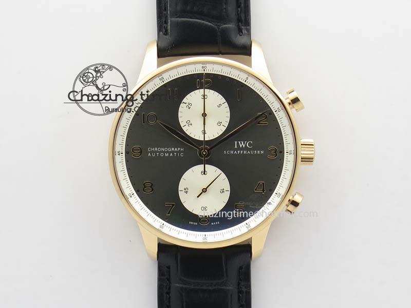 [ZF공장]IWC Portuguese Chrono RG IW371433 Jackie Chan Gray Dial On Black Leather Strap A7750