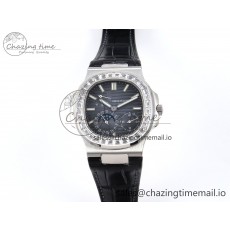 [PPF공장]파텍필립 Nautilus 5712 SS  Blue Dial Diamonds Bezel on Black Leather Strap A240 Super Clone