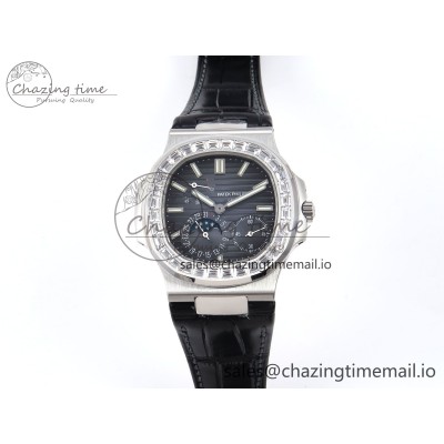 [PPF공장]파텍필립 Nautilus 5712 SS  Blue Dial Diamonds Bezel on Black Leather Strap A240 Super Clone