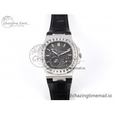 [PPF공장]파텍필립 Nautilus 5712 SS Gray Dial Diamonds Bezel on Black Leather Strap A240 Super Clone