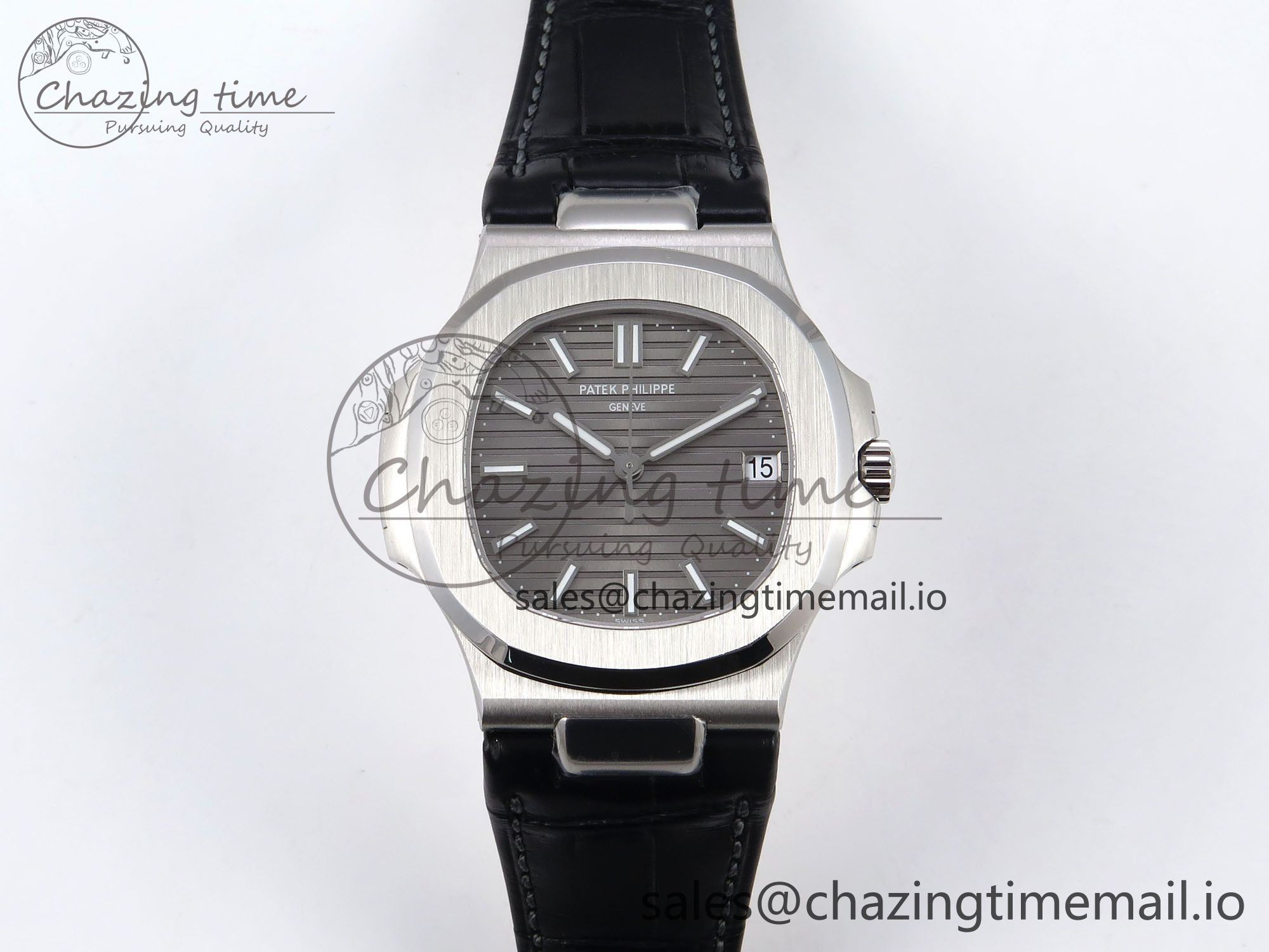 [3K공장]파텍필립 Nautilus 5711 Gray Textured Dial on Black Leather Strap A324 Super Clone