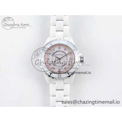 [EAST공장]샤넬 J13 38mm White Ceramic Pink MOP Dial Diamonds Markers on Bracelet A2892