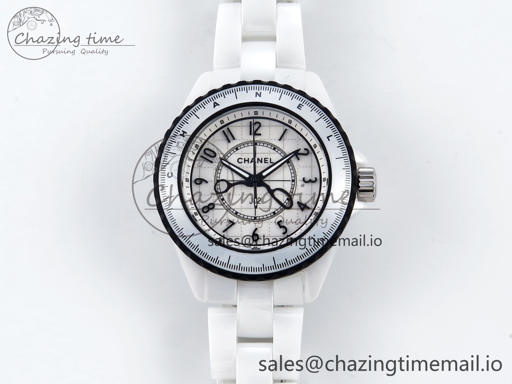 [EAST공장]샤넬 33mm White Ceramic Black and White Plaid Dial on Bracelet Swiss Quartz