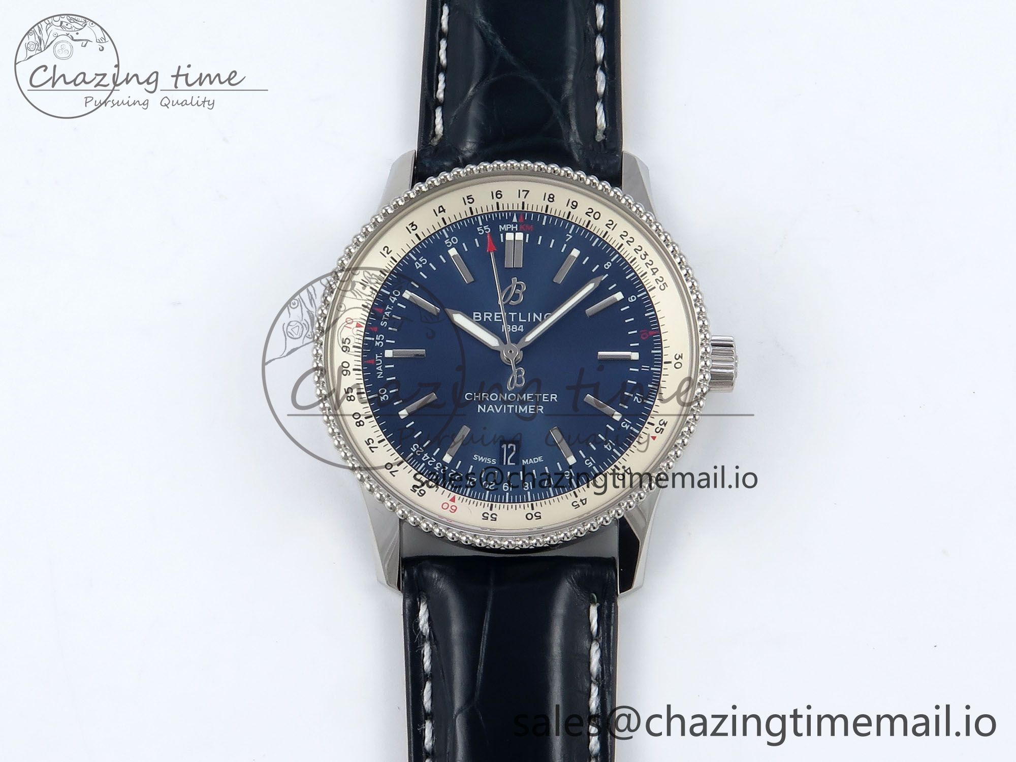 [TF공장]브라이틀링  Navitimer 1 SS 41mm White Bezel Blue Dial on Blue Leather Strap A2824