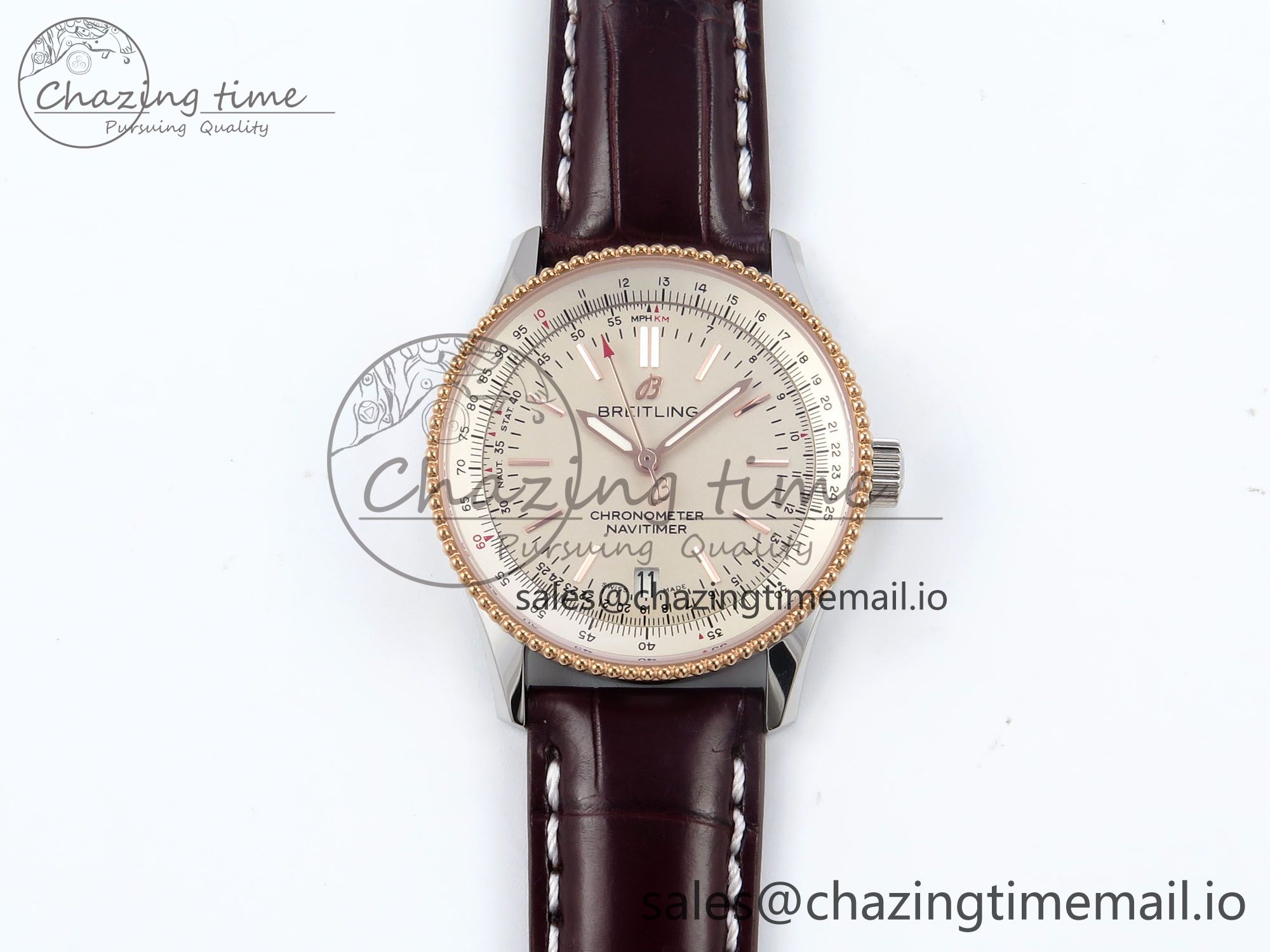 [TF공장]브라이틀링 Navitimer 1 RG White Bezel White Dial on Brown Leather Strap A2824