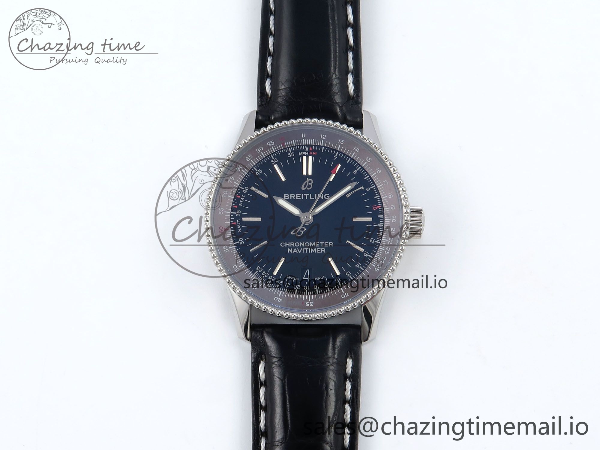 [TF공장]브라이틀링 Navitimer 1 SS 38mm Black Bezel Blue Dial on Black Leather Strap A2824