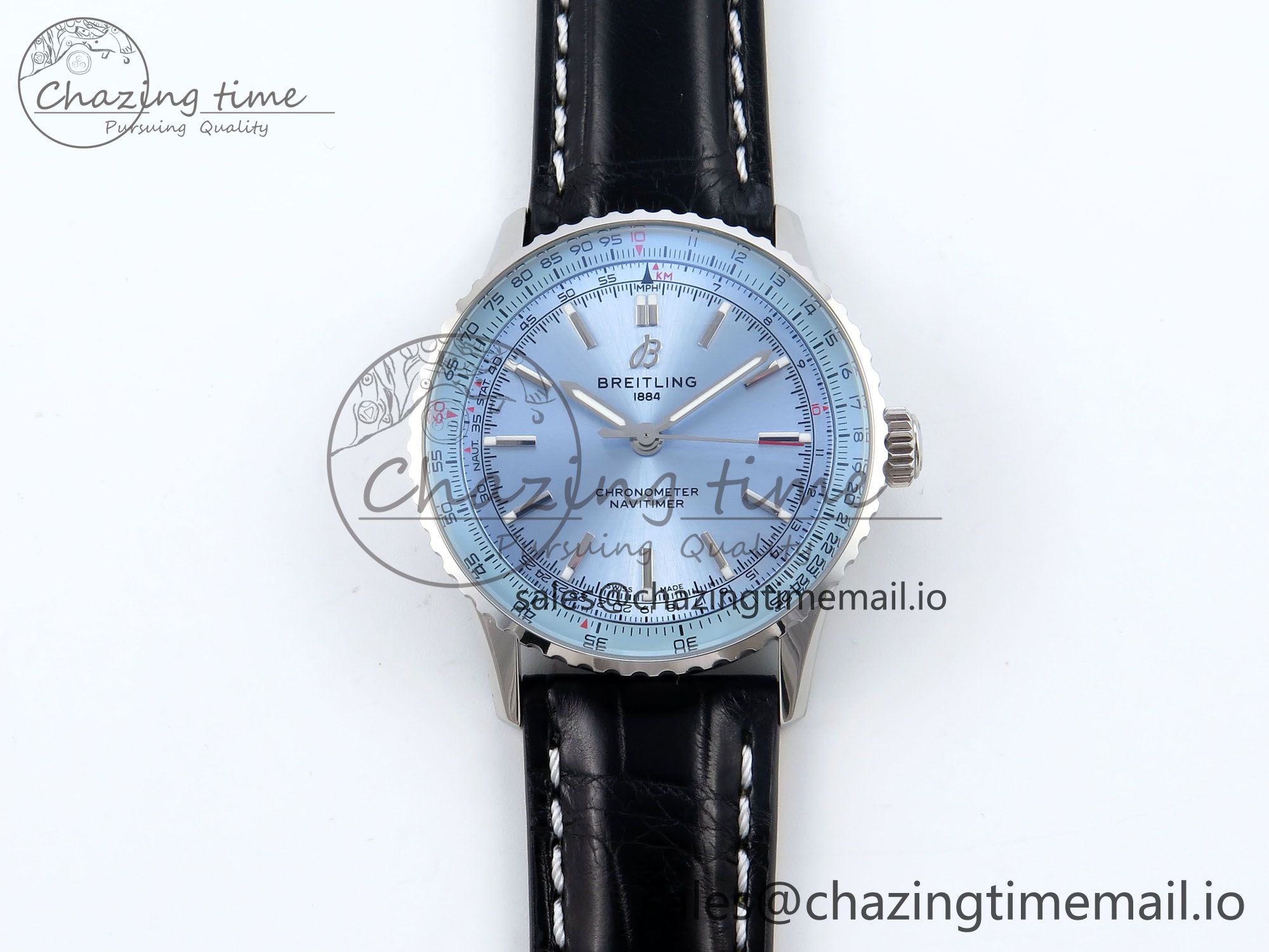 [TF공장]브라이틀링 Navitimer 1 SS 41mm Ice Blue Bezel Ice Blue Dial on Black Leather Strap A2824