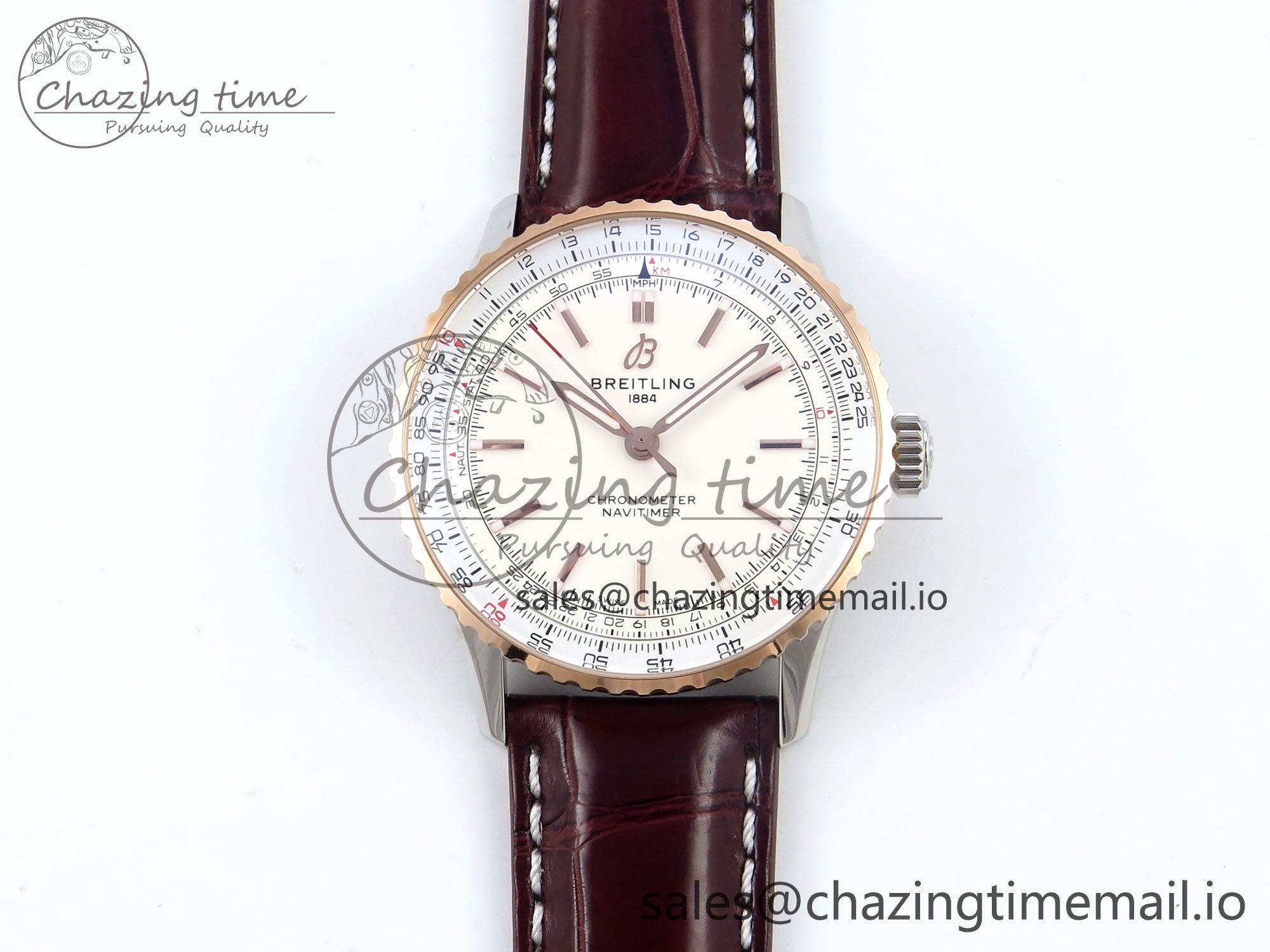 [TF공장]브라이틀링 Navitimer 1 RG 41mm White Bezel White Dial on Brown Leather Strap A2824